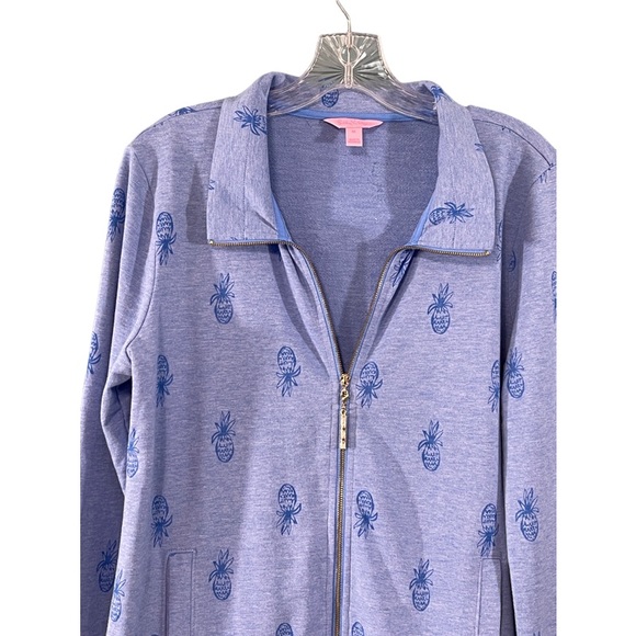 Lilly Pulitzer Bennett Pineapple Zip Up Sweatshirt Blue Size M - Picture 3 of 8